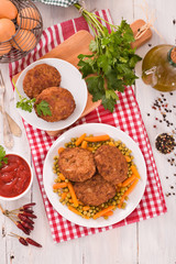 Meatballs on white dish. 