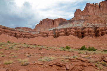 Fototapeta premium red sandstone walls of Mummy Cliffs near Utah State Route 24 in Capitol Reef National Park