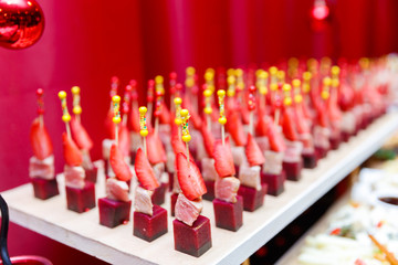 strawberries on sticks table snacks and meat