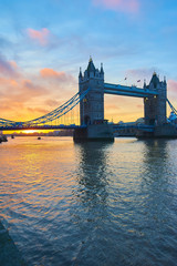 Tower bridge with colorful sky at sunset