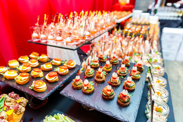 appetizers on skewers, desserts. fruit smoothie. Salads. Snacks. Buffet