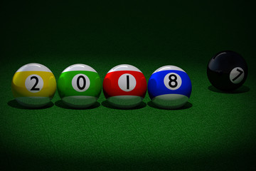 Pool balls with 2018 New Year date imprinted