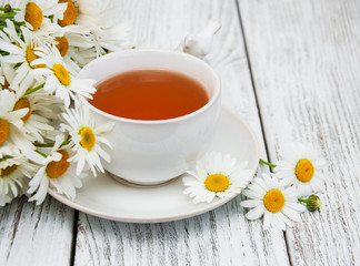 cup of herbal tea with chamomile flowers