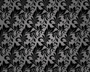 Floral pattern. Wallpaper baroque, damask. Seamless vector background. Black ornament.