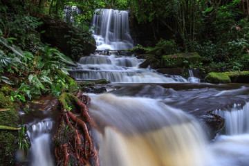 Landscape of waterfall in thailand named Mhan daeng waterfall, long exposure