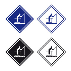 Fishing fish sign set