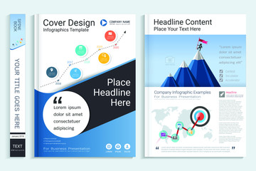 Fototapeta na wymiar Cover book design template with business infographics data report chart, Use for annual report, proposal, portfolio, brochure, flyer, leaflet, catalog, magazine, booklet, Vector template in A4 layout.