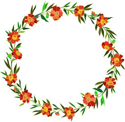 vector illustration orange yellow flowers wreath, greeting card, invitation, background