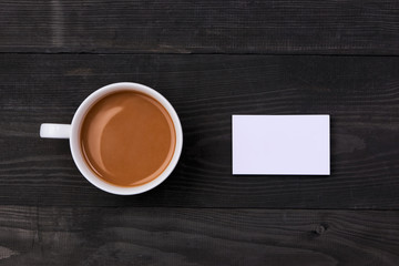 Mock-up with business cards. Template for branding identity on wooden background.