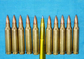 Cartridge 5 56 Mm Caliber With Pen as a Concept of Propaganda in Mass Media. Fake News Invasion...