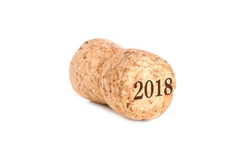 Cork from a bottle of sparkling wine type champagne on a white background isolated, happy new year...