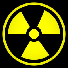Fototapeta premium Radioactive Sign Symbol isolated on black background. 3D rendering