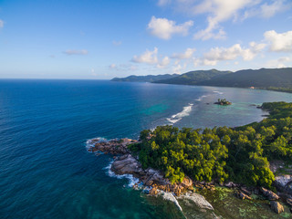 Aerial view: Mahe island, Seychelles, at sunrise