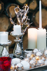 Christmas decoration with illuminated and candles. Artwork. Copy space