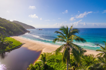 Aerial view: Police Bay, Mah&eacute; Island, Seychelles