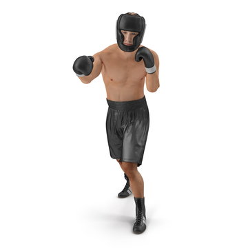 Male boxer fighting pose on white. 3D illustration