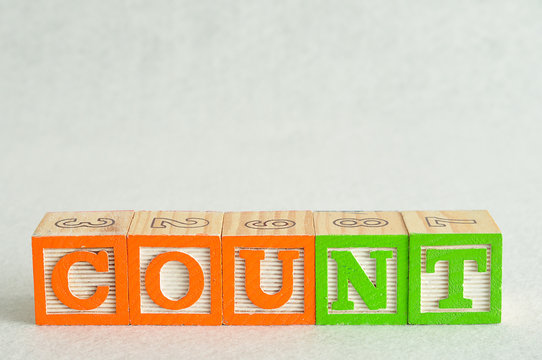 The word count spelled with colorful blocks isolated on a white background