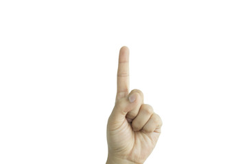 isolated background hand of caucasian man expressive choose fingers. image for success, abstract, body, idea, symbol, icon concept