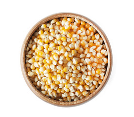 Bowl of corn isolated on white background