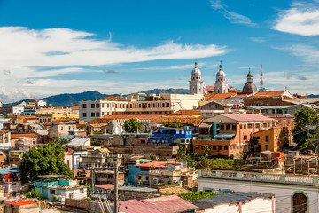 Panorama of the city center with old houses and poor slum blocks, Santiago de Cuba, Cuba