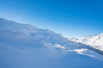Fototapeta na wymiar View of Italian Alps in the winter in Cervinio ski resort, Italy