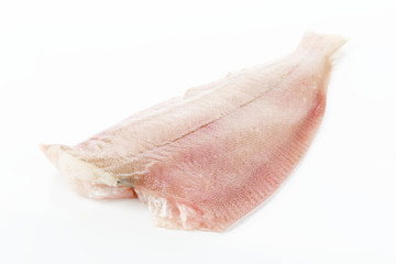 uncooked raw fish fillets on white background