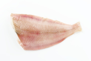 uncooked raw fish fillets on white background