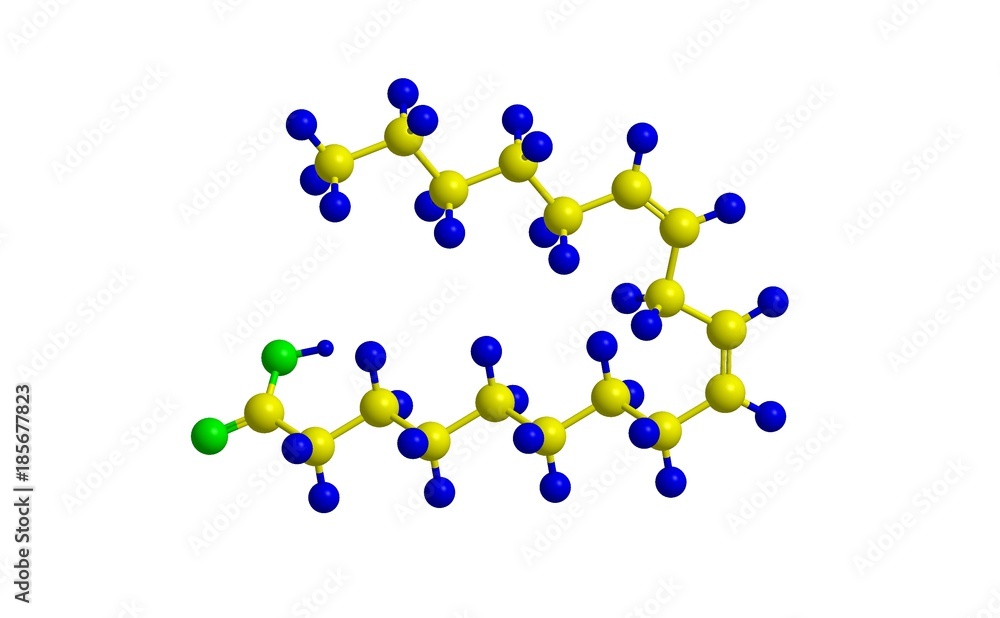 Wall mural Molecular structure of gamma Linoleic acid, 3D rendering