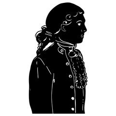 Attractive male silhouette in antique european costume of 18th-19th century. Graphic elegant portrait of young aristocrat, cavalier for design, illustrations, banners, decoupage, scrapbook, prints