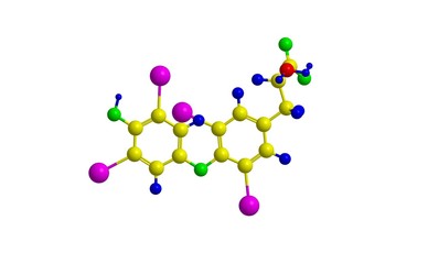 Molecular structure of thyroxine, 3D rendering