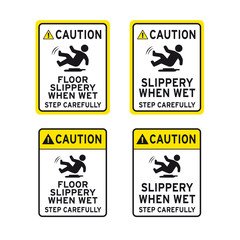 Caution floor slippery when wet step carefully sign set