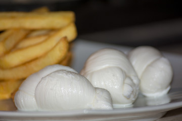 Horizontal View Of Close Up Of Fresh Italian Food Called Mozzarella