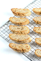 Classic Italian cookies. Biscotti cantuccini. Copy space. Top view
