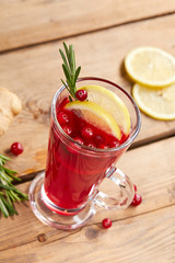 cranberry drink on the wood board