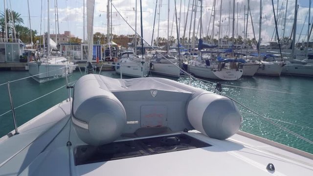 View of rigid inflatable boat on yacht board