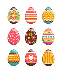 Easter eggs collection. Vector set of colorful Easter eggs with different ornaments and patterns. Isolated on white.