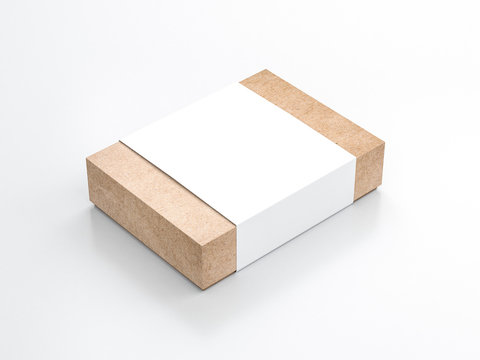Kraft paper Gift Box Mockup with white paper cover, 3d rendering
