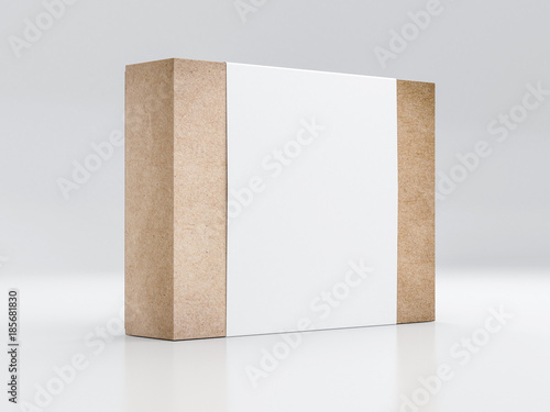 Download Brown Kraft Paper Box Mockup With White Paper Sleeve 3d Rendering Wall Mural Customdesigner