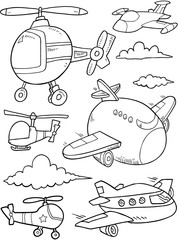 Aircraft and Helicopters Vector Illustration Art