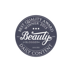Round Badge Beauty Blogger with Hand Drawn Lettering Isolated in White Background. Black Logo Emblem Vector Illustration. Can be used for Logotype, Branding.