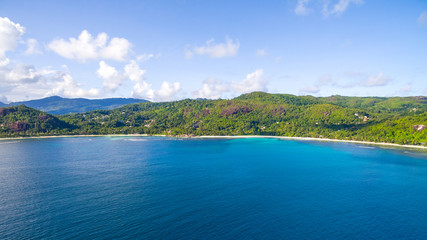 Fototapeta na wymiar Aerial view: Coastline of Mahé Island, Seychelles
