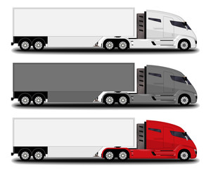 futuristic electric trucks set. side view