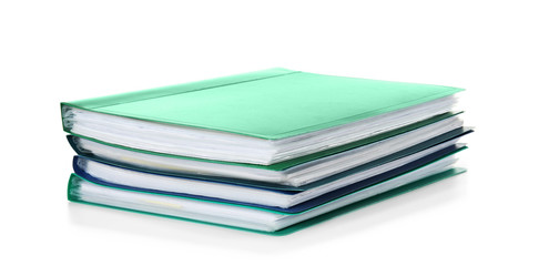 Stack of documents on white background