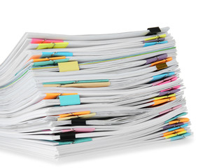 Stack of documents on white background