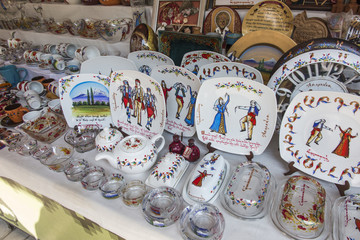 Yerevan, Armenia, September 17, 2017: Armenian symbolic gifts awaiting the buyer at the market stall in Yerevan