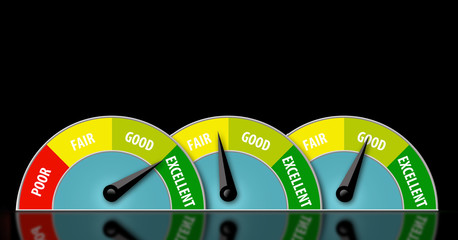 Why do you have different credit scores with the big three credit rating bureaus? Different data or not updated are a couples causes. This 3-D illustration goes with this idea of different credit rati