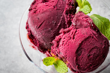 Organic Berry Sorbet Ice Cream Balls in Cup Ready to Eat.