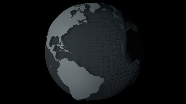 Rotating Planet Earth with a Grid on a black Background, old Film Style (3d Rendering)