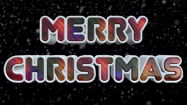 Merry Christmas 3D Shiny And Colorful Modern Text Looping Animation With Snow Falling on Black Background - 4K Resolution Ultra HD
