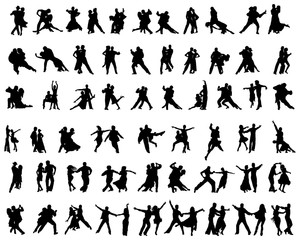 Black silhouettes of tango players on a white background - obrazy, fototapety, plakaty